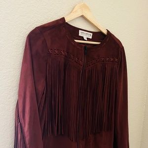 DEEP BURNT MAROON/COFFEE Idyllwind Fringe Faux Suede Jacket